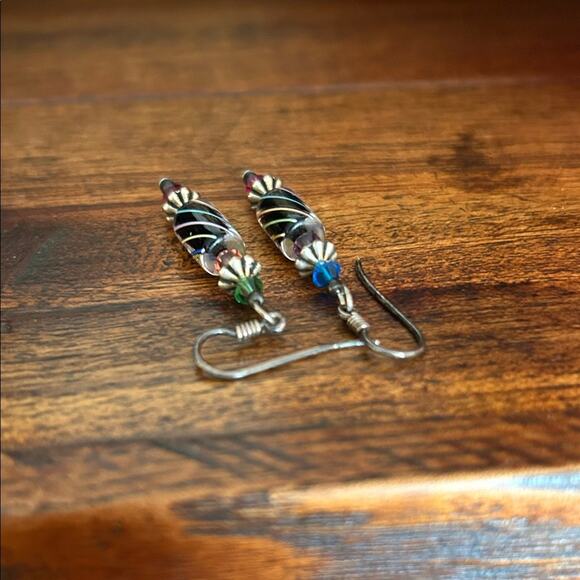 Vintage Fineline Studio Handblown Glass Earrings, Sterling Silver Hooks - Picture 8 of 10